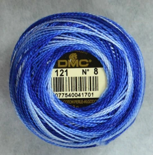 DMC Perle (Pearl) No.8 Cotton 10g Ball 80m Colour 121 VARIEGATED DELFT BLUE