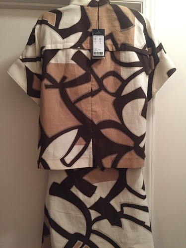 $1785 SET NWT Piazza Sempione Ivory Brown 2pc Swing Jacket sz 46 & Skirt 44 L7 - Picture 2 of 11