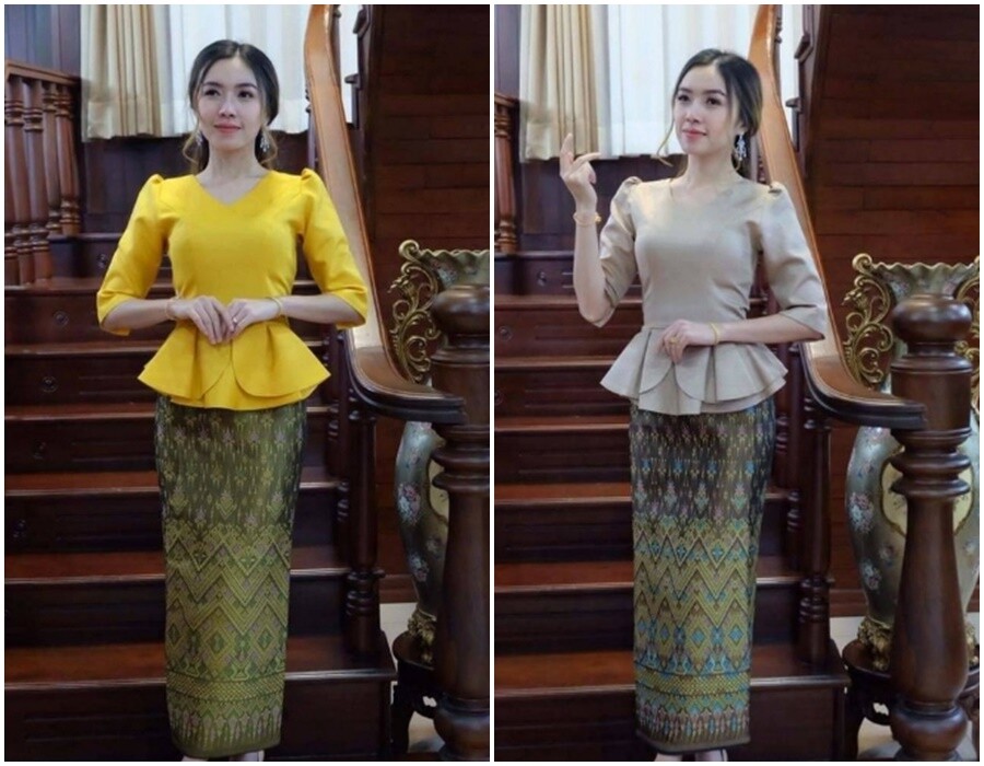 Set Shirt Skirt Indian Silk Traditional Long Sleeve Lady Elegant Size  S-7XL