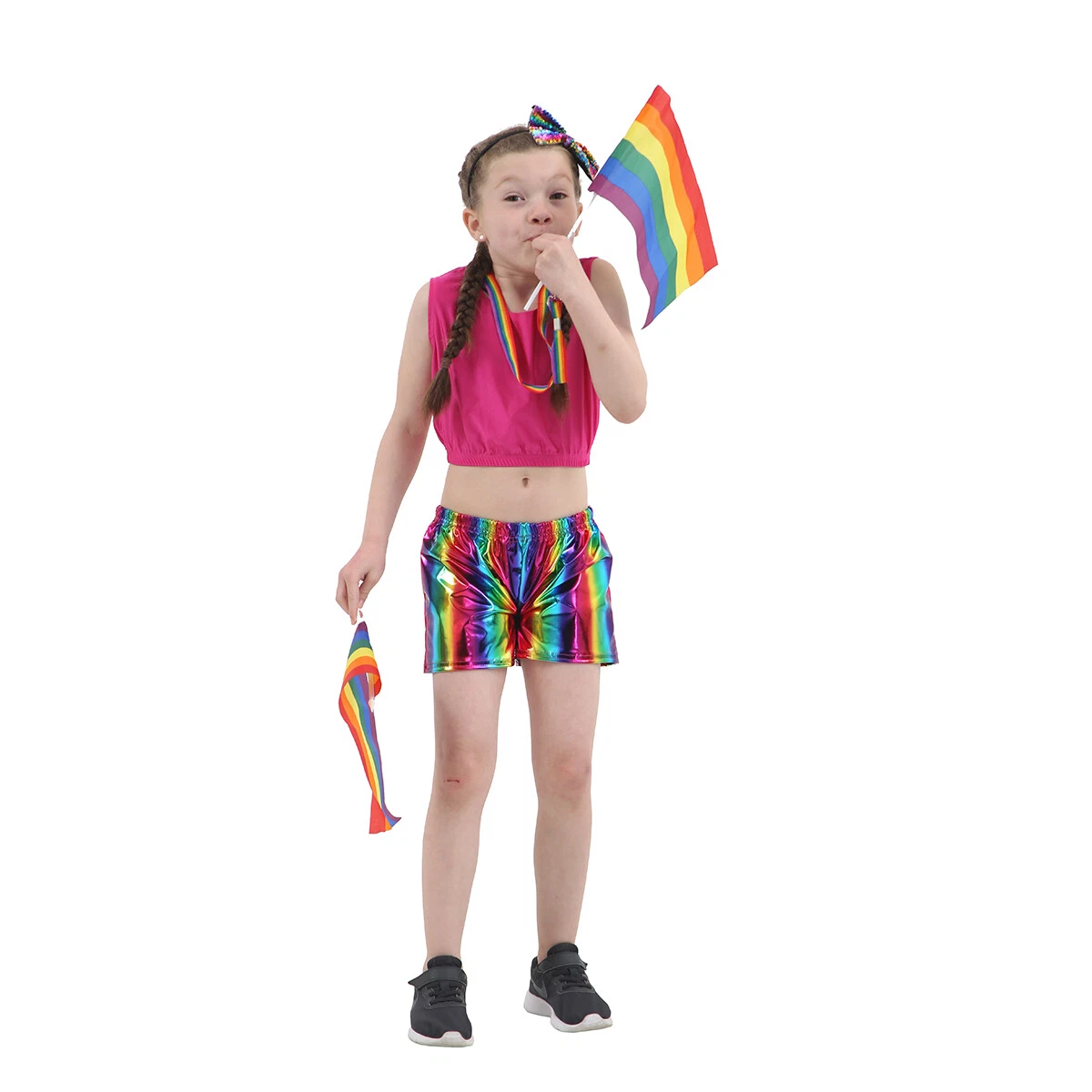 Children Shiny Metallic Rainbow Hot Pants Kids Wet Look Hot Pants Fancy Dress
