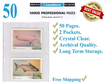 50 Lighthouse Vario 2C Pages Clear 2 Pockets Archival Safe Stamp Postcard Sheet
