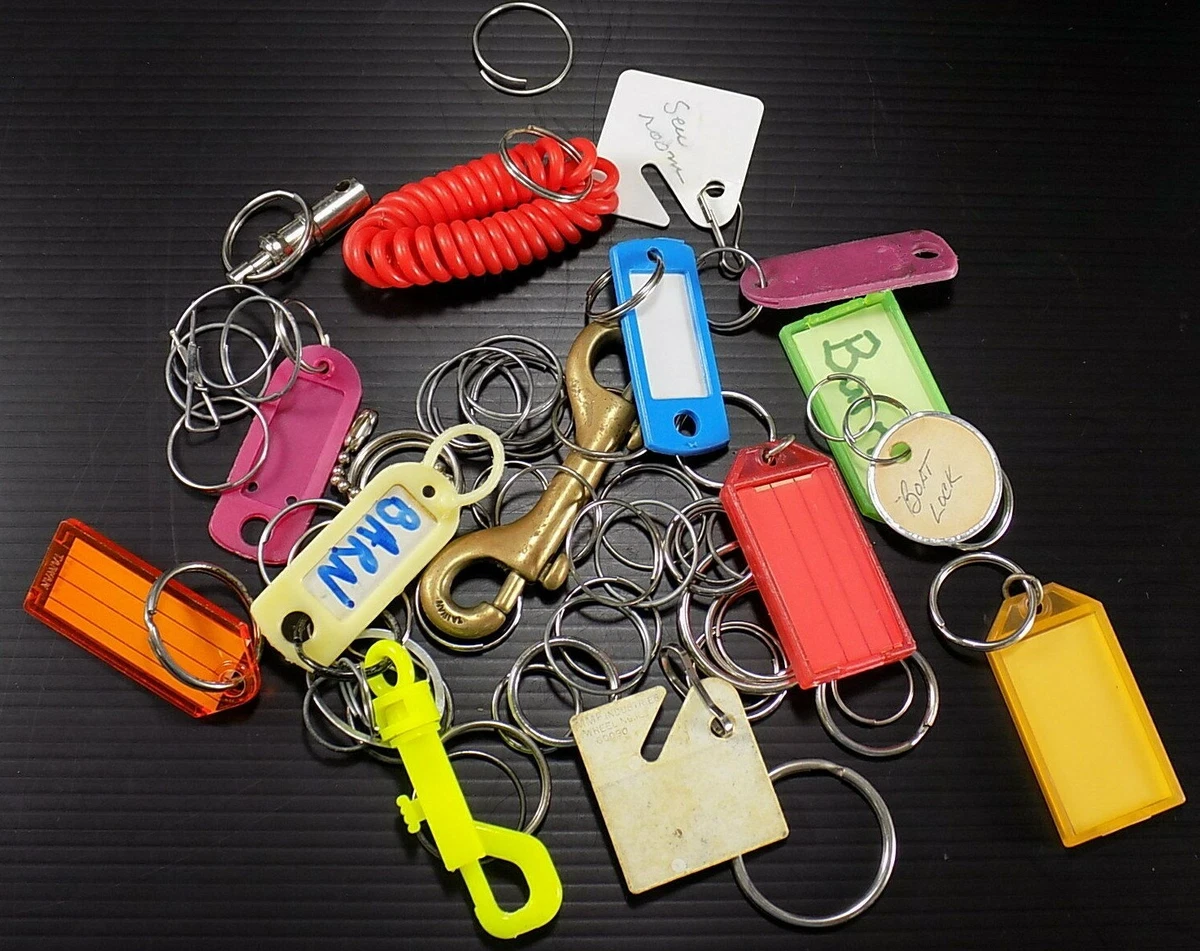 Huge KEYCHAIN LOT 30 Pcs Rings Clasps Wrist Coil Name Tags etc