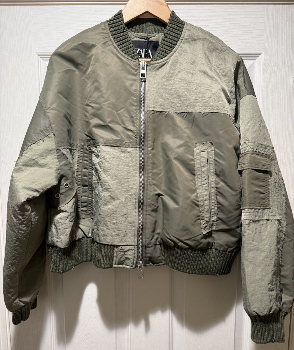 Bnwts ZARA Women's Waterproof Patchwork Bomber Jacket Sz Bnwts ZARA Women's Waterproof Patchwork Bomber Jacket Sz