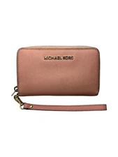 Michael Kors EUC Pink Saffiano Leather Jet Set Wallet with Strap