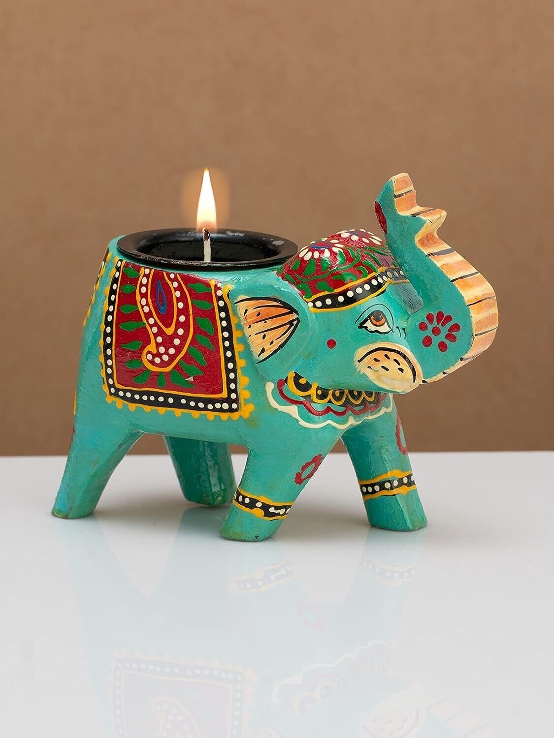 Handcrafted and HandPainted Wooden Decorative Elephant Tea Light