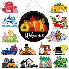Seasonal Welcome Sign for Front Door Farmhouse Holiday Porch Decor Black/White