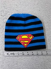 Superman Beanie Toque Youth One Size Blue Black Knit Hero Stripe 100 Acrylic