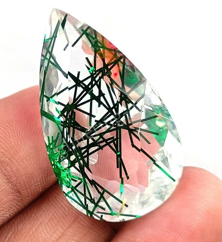 60.85 Ct Pear Cut Green Rutilated Quartz Certified Transparent Loose Gems M25 - Picture 6 of 8