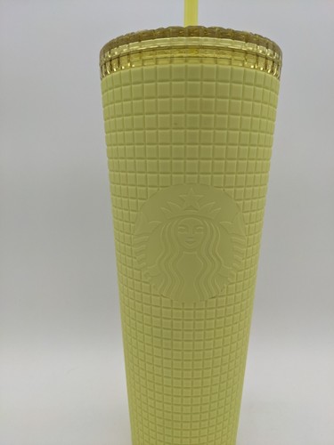 NEW Starbucks Venti Tumbler Meadow Yellow 24oz Soft Touch Square Grid Cold Cup - Picture 3 of 8