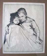 WILLIAM LEE HANKEY drypoint etching, "Affection" / signed plus logo  /  c. 1925