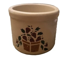 Pottery R.R.P. CO ROSEVILLE OHIO USA 4” Stoneware Crock Painted High Rollers