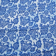 1.4 YD Abstract Butterfly Floral Fabric Blue Cotton Print