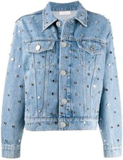 Sandro Paris Blue Denim Jacket With Studded Mirrors- Relaxed Uk 6- Fits Uk 6-10