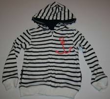 New OshKosh Girls 6 Year Hoodie Jacket Nautical White Navy Stripes  Anchor