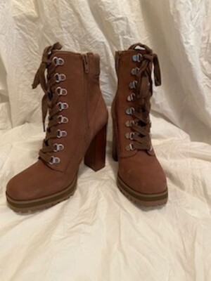Steve Madden Lace/Zip Up High Heel Brown Suede Boots Women s 8M Pre owned ￼