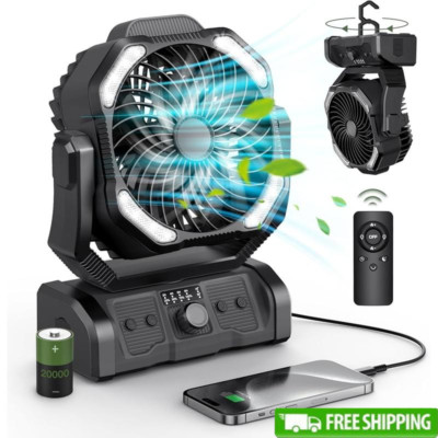 Portable Camping Fan W/ Remote LED Lantern & 20000mAh Battery Power Bank New