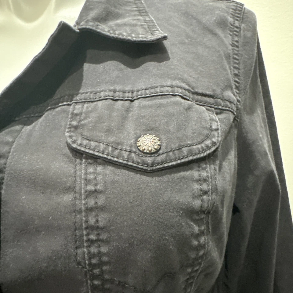 Passport Denim Jacket Womens Blk XL Copper Button Down Stretch Boho Biker - Image 4 of 4