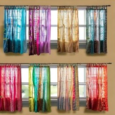 Indian Sari Patchwork Curtain Drape Handmade Window Decor Silk Sari Boho Curtain