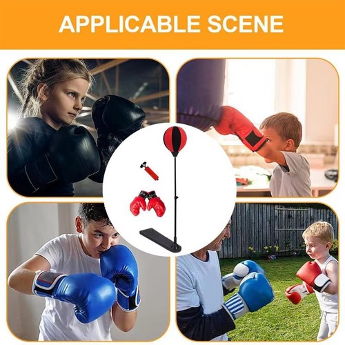 CHILDREN JUNIOR BOXING PUNCH BALL BAG FREE STANDING SET WITH MITTS GLOVES KIDS - Picture 8 of 12