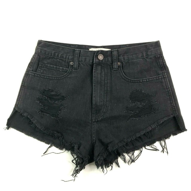 Abercrombie & Fitch Hi-Rise Black Distressed Cutoff Denim Shorts Size 2 Cotton | eBay