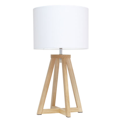 Simple Designs Interlocked Triangular Natural Wood Table Lamp with White Fabr... - Picture 1 of 6