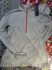 UNDER ARMOUR Tech Twist Zip Ghost Grey Metallic Silver Top Women MSRP 45 NWT