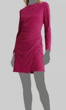 Donna Morgan Women's Pink Striped Velvet Faux-Wrap Short Dress Size 16