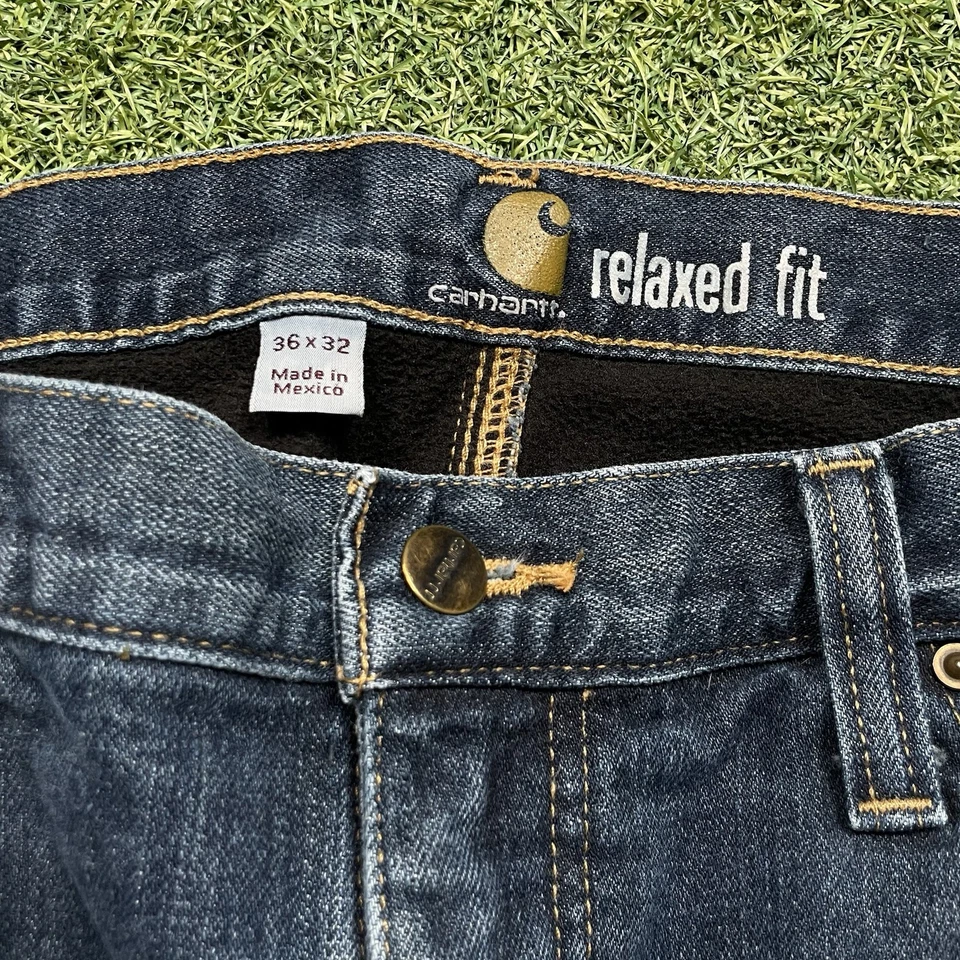 Pantalones de Carpintero Carhartt Jeans 36 x 32 Pierna Recta Forrados de Vellón Ropa de Trabajo Foto 4 de 4