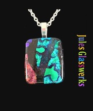 Hand Crafted Dichroic Fused Glass Pendant Necklace W/ Chain 1739