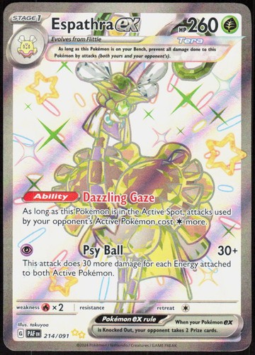 Espathra ex 214/091 Holofoil Shiny Ultra Rare SV: Paldean Fates NM Pokemon