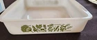 Glasbake 8" Square Brownie Pan Dish Green HERBS mcm  vtg