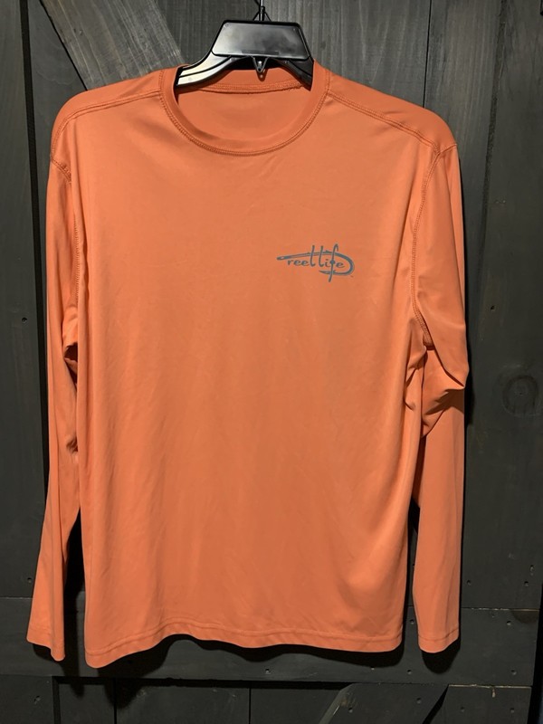 Reellife Men's Long Sleeve T-Shirt Coral Orange, Crew Neck, Casual Large