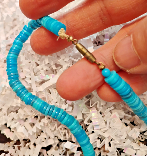 Shades of Blue Plastic Flat Disc Bead Necklace 16" Metal Twist Closure Coastal - Picture 3 of 6