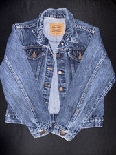 Vintage Levi  s Denim Trucker Jacket Kids Size L White Tab Style 37488 Adult XS