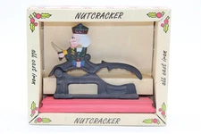 Vintage Cast Iron Nut Cracker Nutcracker Wood Base NEW Holiday Nutcracker