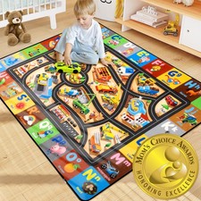Construction Site Play Rug 4x6FT Car Rug for Kids Toy Cars Non-Slip Car Carpe...