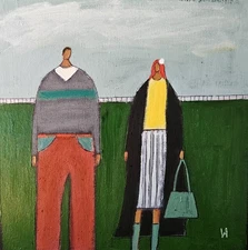 Painting Original Abstract People Portrait Canvas Woman Whimsical 10x10 Art