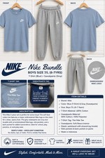 Nike Boys Size 7 2pc Outfit Set Solid Blue Tee  Gray Fleece Sweatpants Pockets