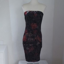 Fashion Nova Womens Dark Floral Velvet Burnout Strapless Midi Dress Sz L Goth