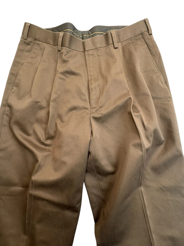Pantalones de vestir Axist marrón oscuro plisados con bolsillo frontal 100 % algodón para hombre 36x32 Foto 2 de 4