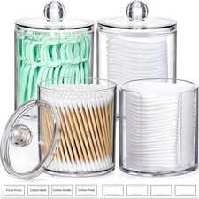 4 PACK Qtip Holder Dispenser for Cotton Ball, Cotton Swab, Cotton Round Pads, Fl