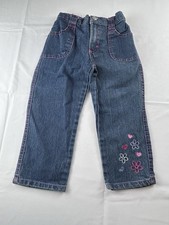 Vintage Toddler Girls Denim Jeans Floral Embroidery Pink Stitch  Size 2T Read
