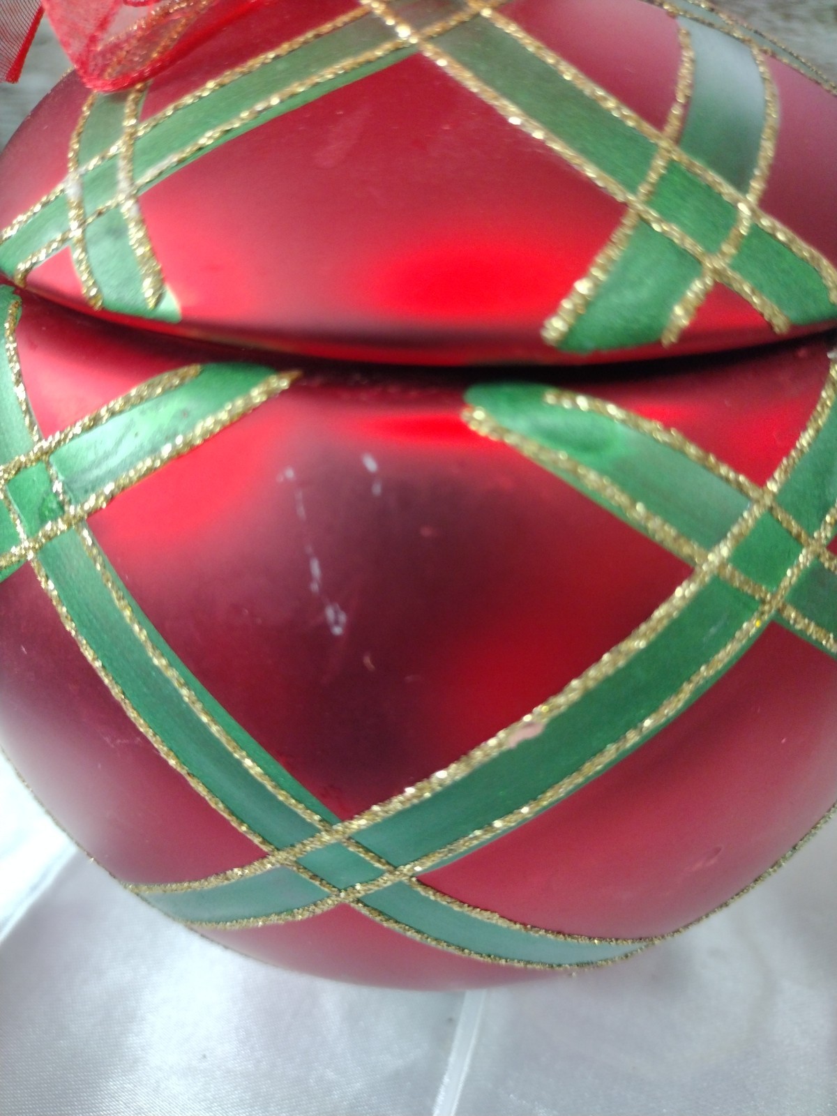 Christmas Bulb Ornament Candy Treat Jar FTD Floral Red Green Gold 5"