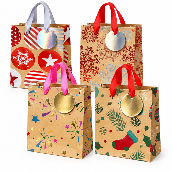24 WeihnachtstüTen GeschenktüTen Weihnachten Geschenkbeutel Queformat A5 Braun-image