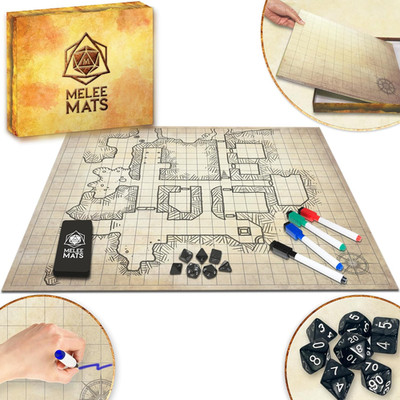 DND Map Starter Set - 23  X 27'' Double Sided, Wet & Dry Erase Battle Terrain Gri