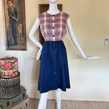 Vintage 1960s Mod Plaid Sleeveless Scooter Shirtwaist Midi Day Dress L/XL