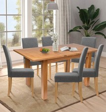 Dining Table Set, Extending Oak Kitchen Table & 6 Straight Back Fabric Chairs...