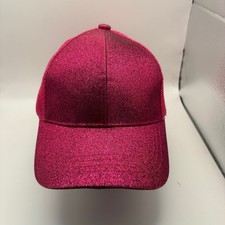 C.C Kids Pink Glitter Trucker Hat Ponytail Messy Bun Mesh Back Cap Adjustable
