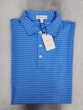 Peter Millar Cape Blue Pilot Mill Cedar Stripe Short Sleeve Polo Shirt Men's Med