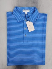 Peter Millar Cape Blue Pilot Mill Cedar Stripe Short Sleeve Polo Shirt Men's Med